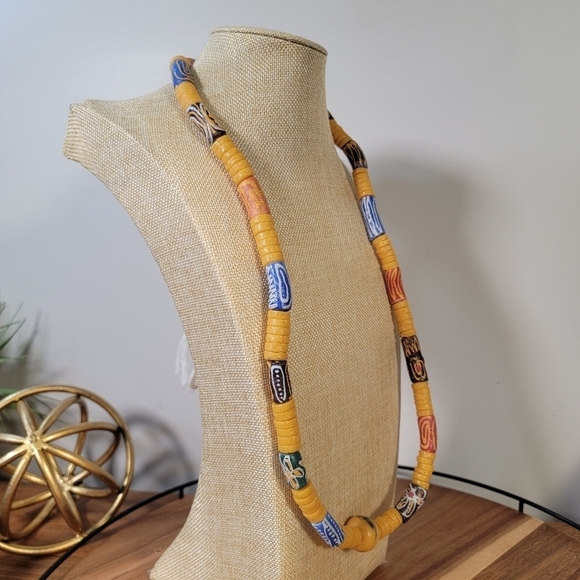 Ghanaian Krobo Bead Necklace and Bracelet Set Colorful African Beads - Picture 4 of 17